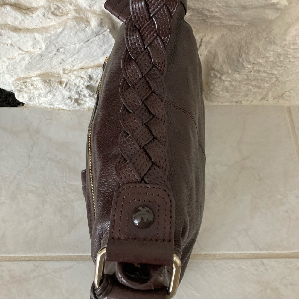 NWOT Elliott Luca dark brown leather shoulder “Moto Hobo” style bag - Picture 4 of 12